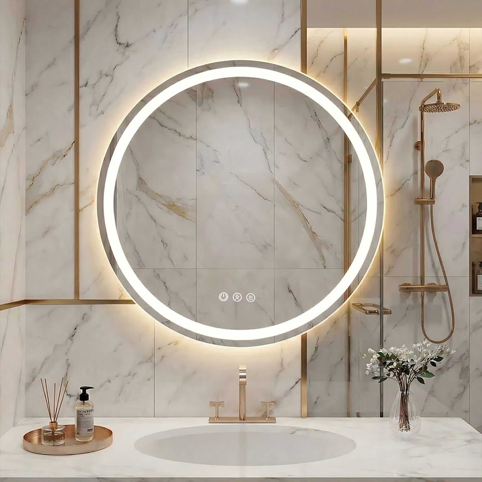 LUXYARD Round Dimmable LED Bathroom Vanity Mirror with Anti-Fog,Front and Backlit, ETL Listed