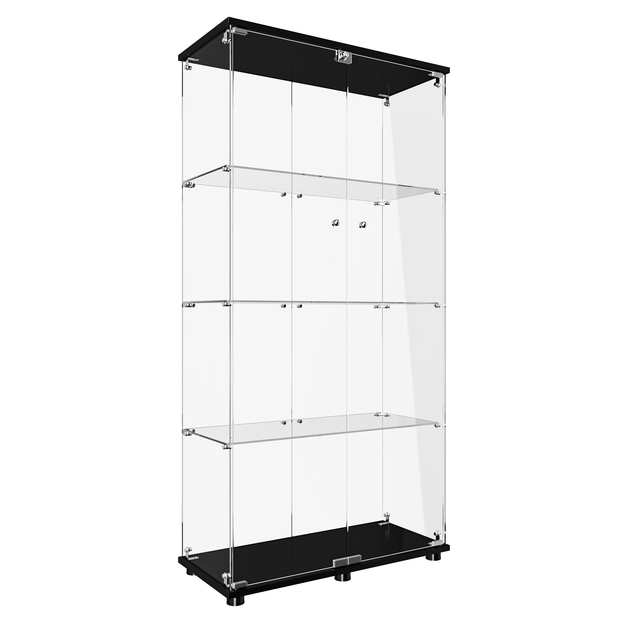 Glass Display Cabinet with Lock, 4-Shelf Double Door Curio Cabinet with Tempered Glass Shelves, Floor Standing Display Case for Collectibles and Decor, 31.7" W x 14.3" D x 64" H