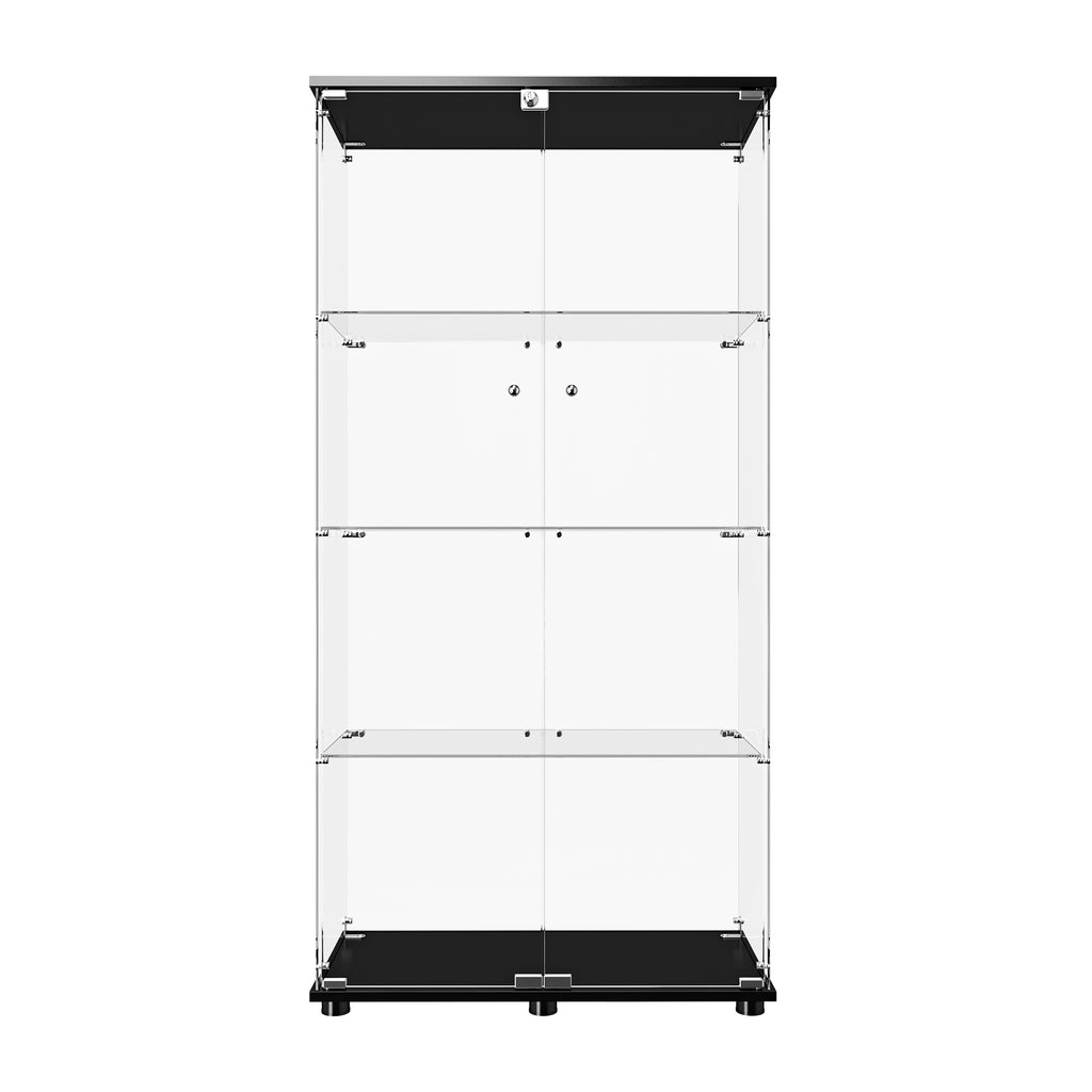Glass Display Cabinet with Lock, 4-Shelf Double Door Curio Cabinet with Tempered Glass Shelves, Floor Standing Display Case for Collectibles and Decor, 31.7" W x 14.3" D x 64" H