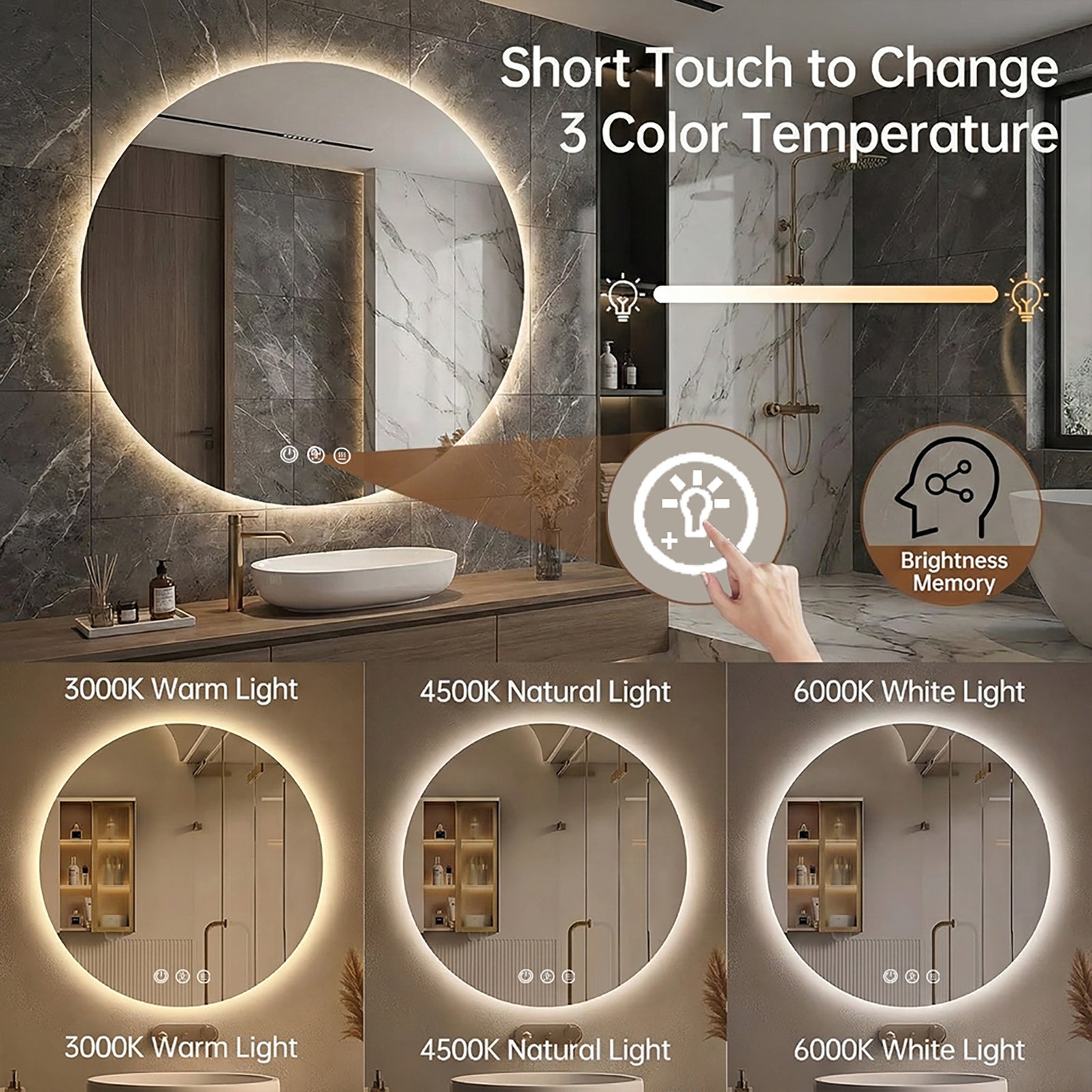 LUXYARD Dimmable LED Bathroom Vanity Mirror with Anti-Fog, Backlit, ETL Listed