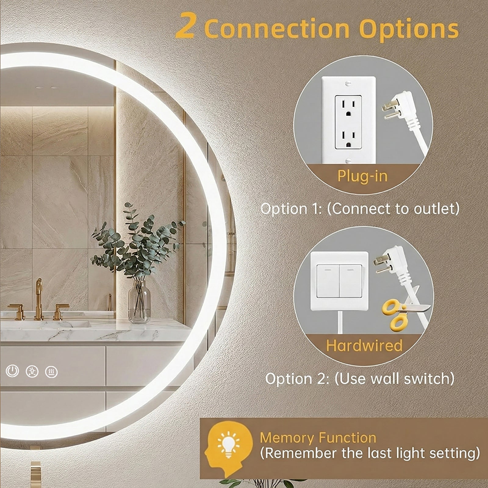 LUXYARD Round Dimmable LED Bathroom Vanity Mirror with Anti-Fog,Front and Backlit, ETL Listed