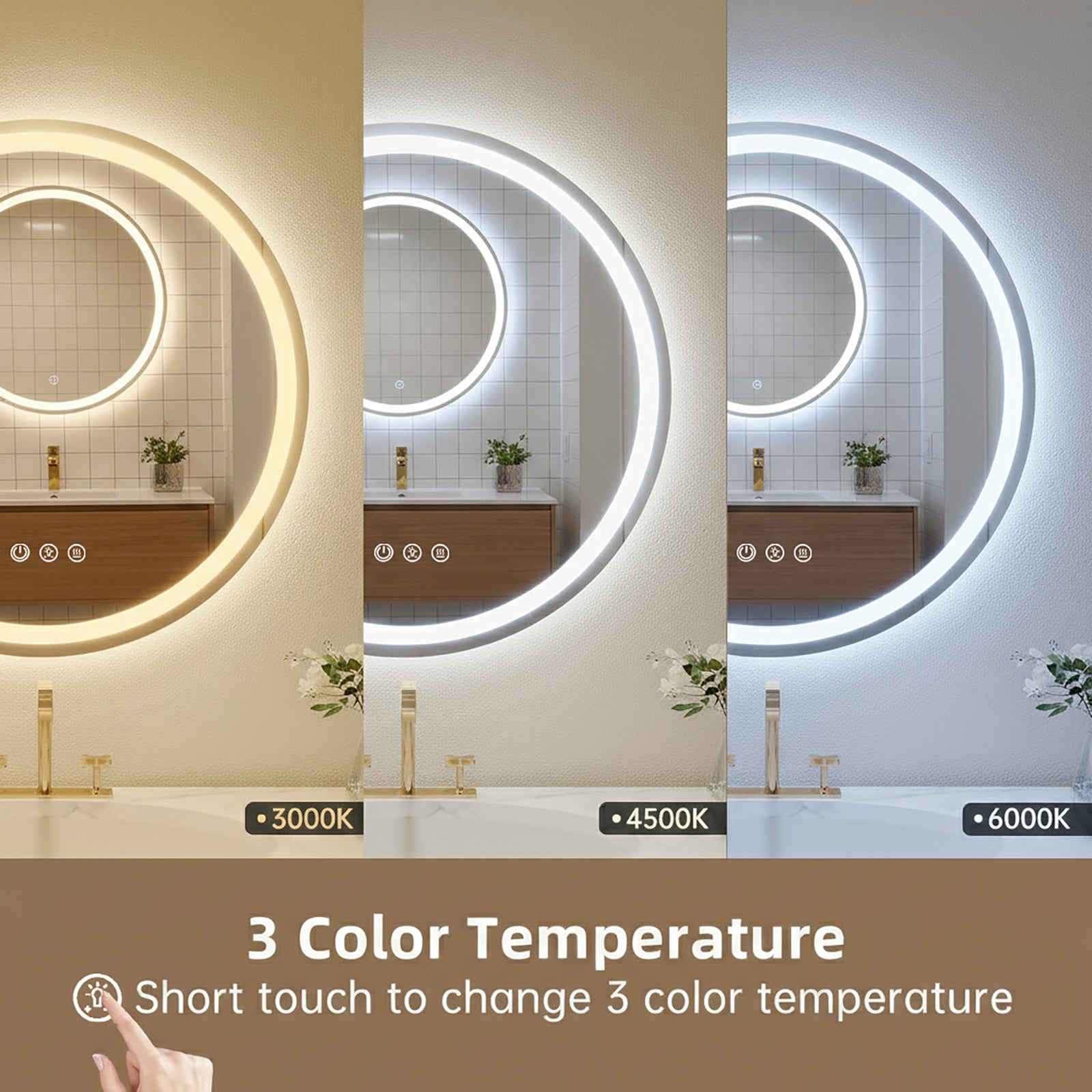 LUXYARD Round Dimmable LED Bathroom Vanity Mirror with Anti-Fog,Front and Backlit, ETL Listed