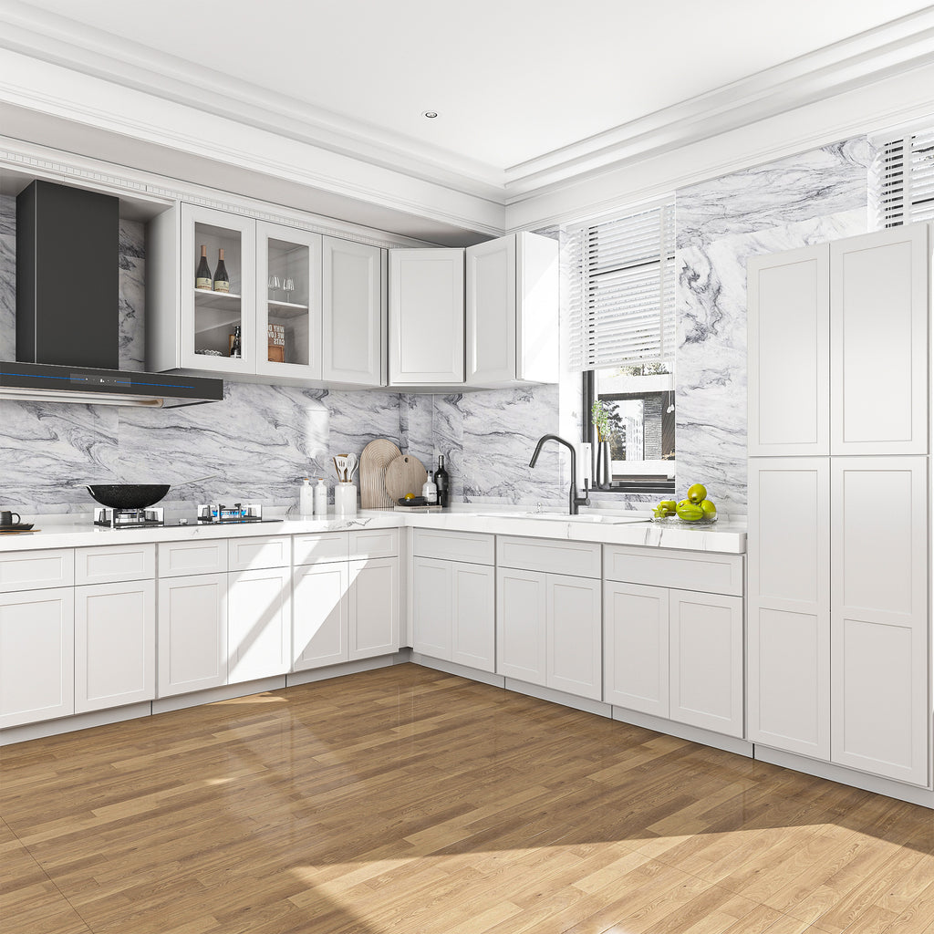 Kitchen Base Cabinets with 1-Drawer and Adjustable Shelf in Shaker White