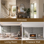 Faux Stone Wall Panels, 6-Pack Premium PU Stone Veneer for Indoor/Outdoor, 3D Artificial Rock Siding for Fireplace Surround & TV Accent Wall, English Brown Castle Stone, 45.67"x11.8"