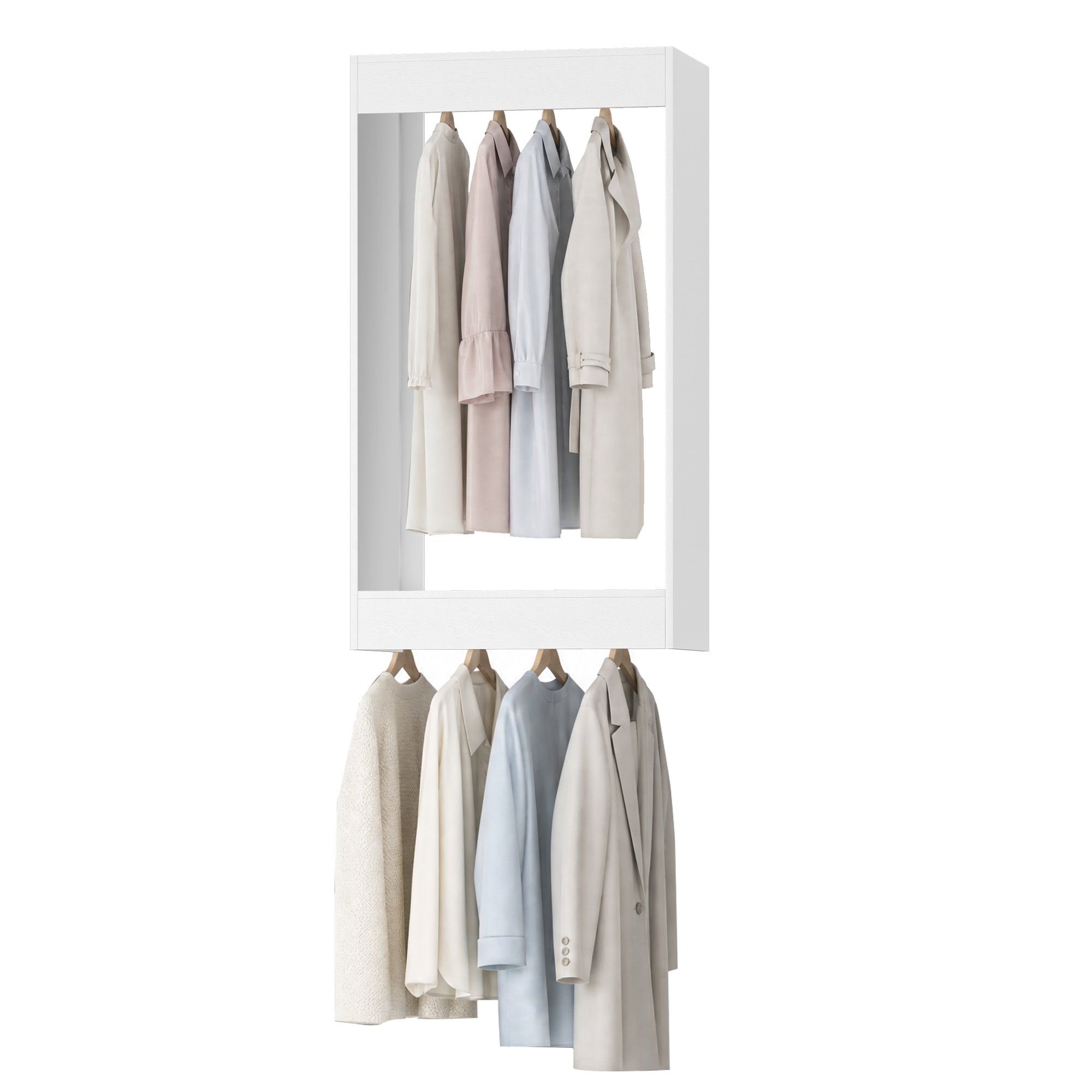 19.5" Wide Double Hanging Modular Closet System, Wall-Mounted Closet Organizer with Dual Hanging Rods, White