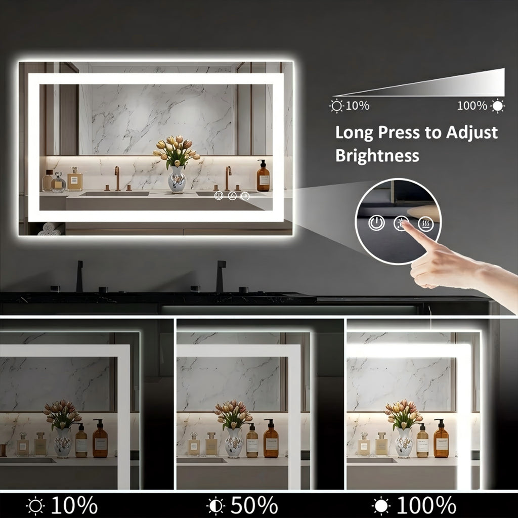LUXYARD 60x48 LED Bathroom Mirror with Lights，Dimmable, Backlit + Front Lit, Lighted Bathroom Vanity Mirror for Wall