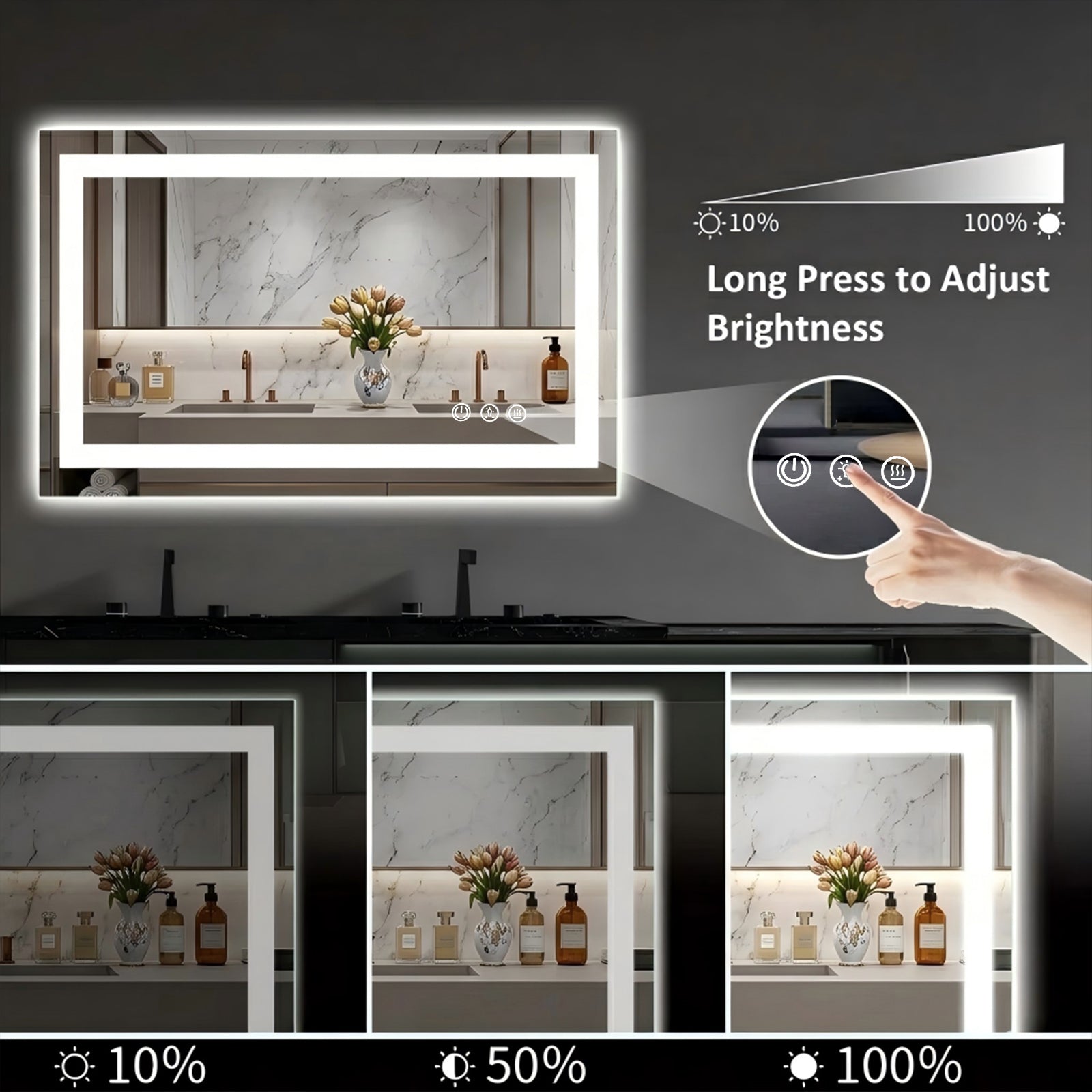 LUXYARD 60x48 LED Bathroom Mirror with Lights，Dimmable, Backlit + Front Lit, Lighted Bathroom Vanity Mirror for Wall