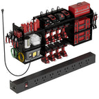 Power Tool Organizer Wall Mount with Charging Station 3-Tier Metal Garage Tool Storage Rack with 8-Outlet Power Strip