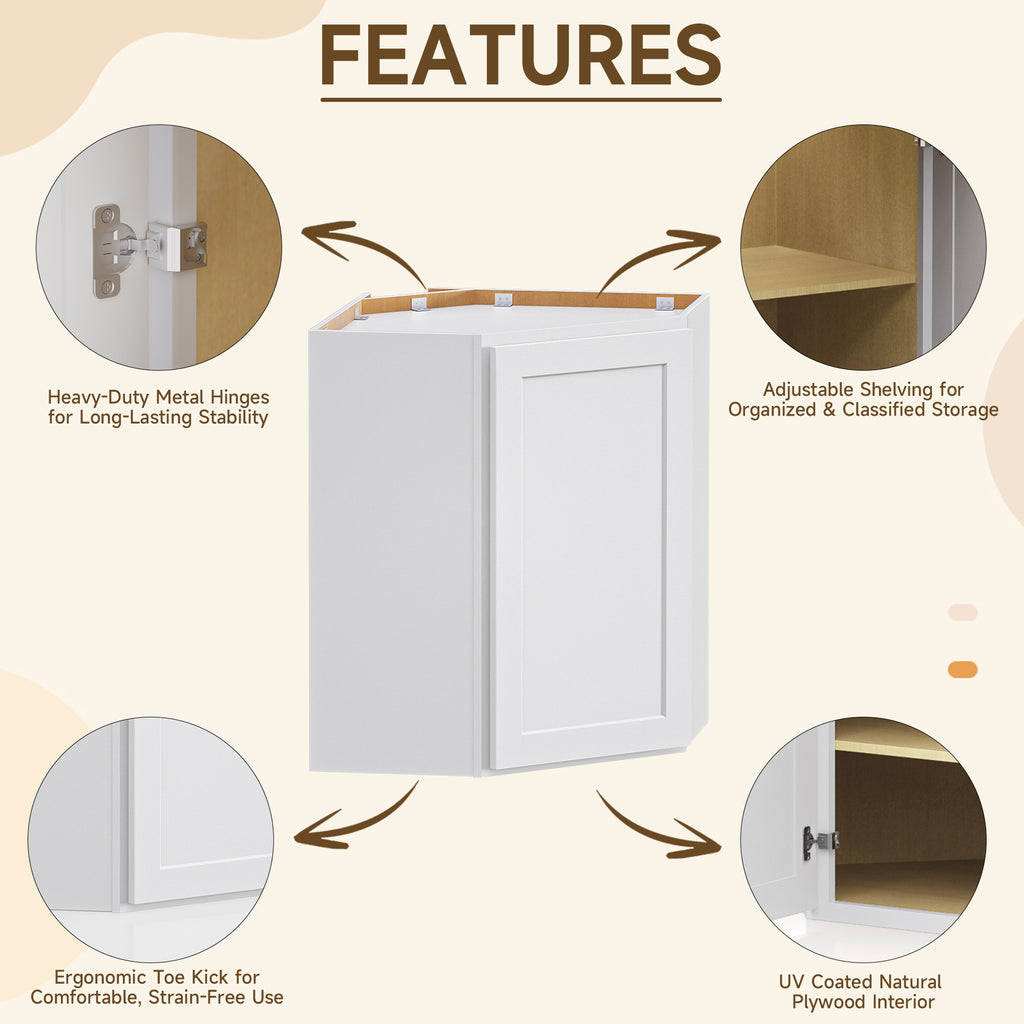 24 in. W x 24 in. D x 30 in. H Plywood Wall Corner Kitchen Cabinet in Shaker White