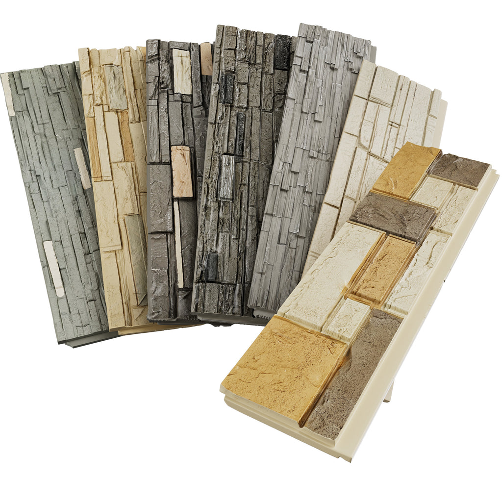 Faux Stone Wall Panels, 6-Pack Premium PU Stone Veneer for Indoor/Outdoor, 3D Artificial Rock Siding for Fireplace Surround & TV Accent Wall, English Brown Castle Stone, 45.67"x11.8"