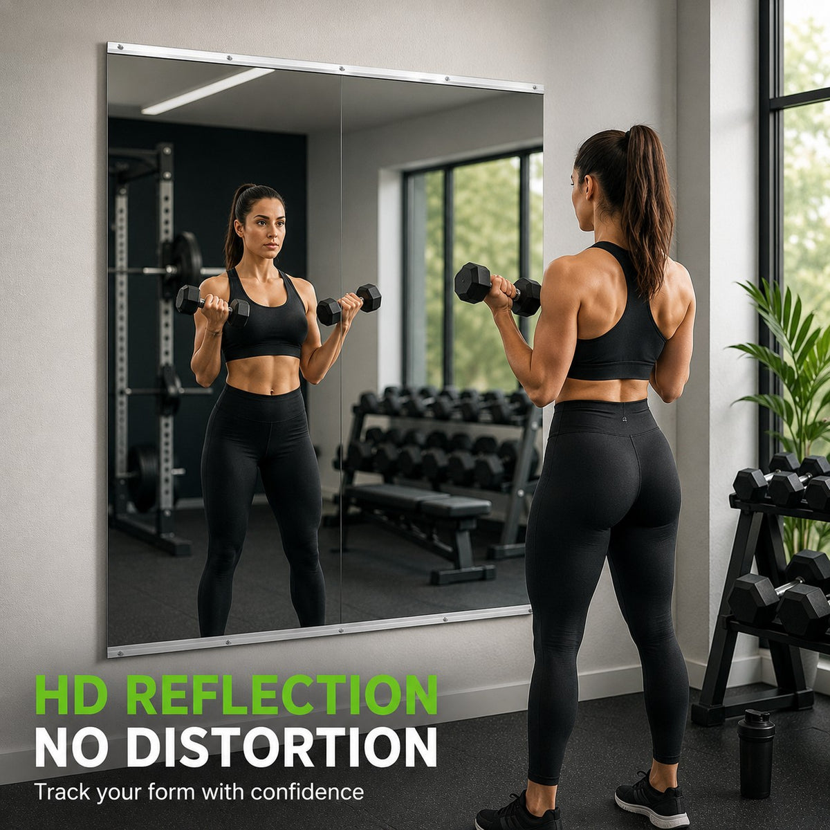Home Gym Mirror-52x60 Inch Overall 2 Pack 26x60 Each Wall Mounted Large Frameless Tempered Glass Mirror-Idea for Gym Yoga or Bedroom and Living Room