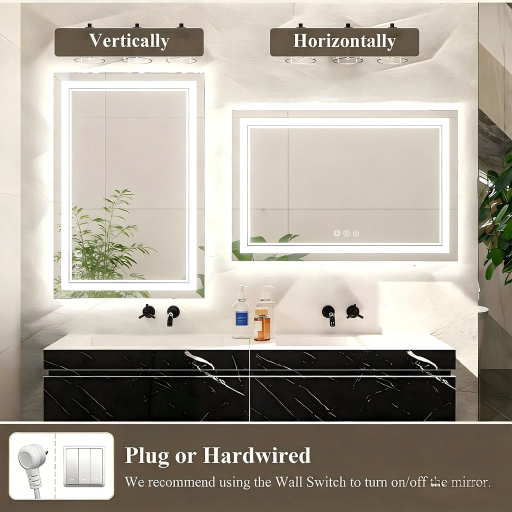 LUXYARD 60x48 LED Bathroom Mirror with Lights，Dimmable, Backlit + Front Lit, Lighted Bathroom Vanity Mirror for Wall