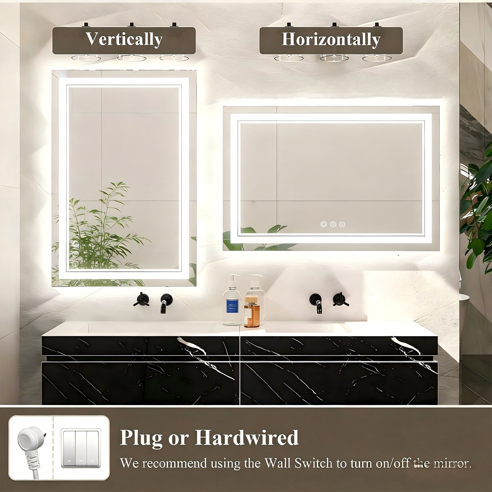 LUXYARD 60x48 LED Bathroom Mirror with Lights，Dimmable, Backlit + Front Lit, Lighted Bathroom Vanity Mirror for Wall