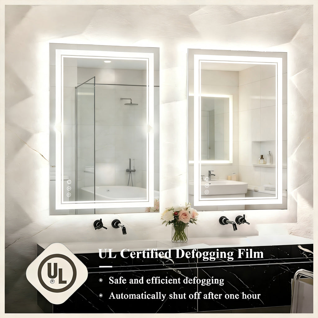 LUXYARD 60x48 LED Bathroom Mirror with Lights，Dimmable, Backlit + Front Lit, Lighted Bathroom Vanity Mirror for Wall
