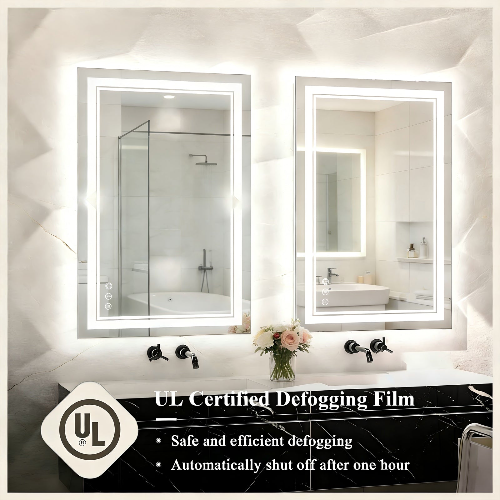 LUXYARD 60x48 LED Bathroom Mirror with Lights，Dimmable, Backlit + Front Lit, Lighted Bathroom Vanity Mirror for Wall