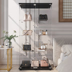 Glass Display Cabinet with Lock, 4-Shelf Double Door Curio Cabinet with Tempered Glass Shelves, Floor Standing Display Case for Collectibles and Decor, 31.7" W x 14.3" D x 64" H