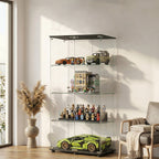 Glass Display Cabinet with Lock, 4-Shelf Double Door Curio Cabinet with Tempered Glass Shelves, Floor Standing Display Case for Collectibles and Decor, 31.7" W x 14.3" D x 64" H