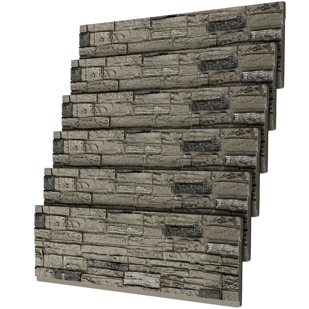 Faux Stone Wall Panels, 6-Pack Premium PU Stone Veneer for Indoor/Outdoor, 3D Artificial Rock Siding for Fireplace Surround & TV Accent Wall, English Brown Castle Stone, 45.67"x11.8"