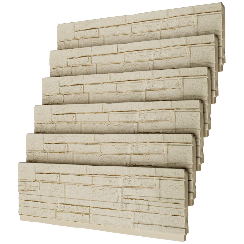 Faux Stone Wall Panels, 6-Pack Premium PU Stone Veneer for Indoor/Outdoor, 3D Artificial Rock Siding for Fireplace Surround & TV Accent Wall, English Brown Castle Stone, 45.67"x11.8"