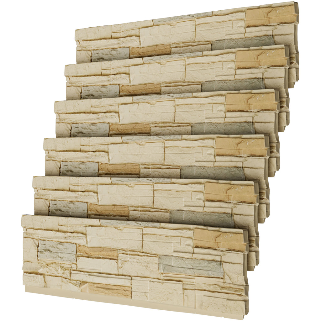 Faux Stone Wall Panels, 6-Pack Premium PU Stone Veneer for Indoor/Outdoor, 3D Artificial Rock Siding for Fireplace Surround & TV Accent Wall, English Brown Castle Stone, 45.67"x11.8"