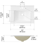 24" Ceramic Integrated Bathroom Sink, Rectangular Vanity Sink Top with Overflow and 3 Faucet Holes, Faucet Not Included, White