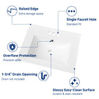 24" Ceramic Integrated Bathroom Sink, Rectangular Vanity Sink Top with Overflow and 3 Faucet Holes, Faucet Not Included, White