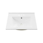 24" Ceramic Integrated Bathroom Sink, Rectangular Vanity Sink Top with Overflow and 3 Faucet Holes, Faucet Not Included, White