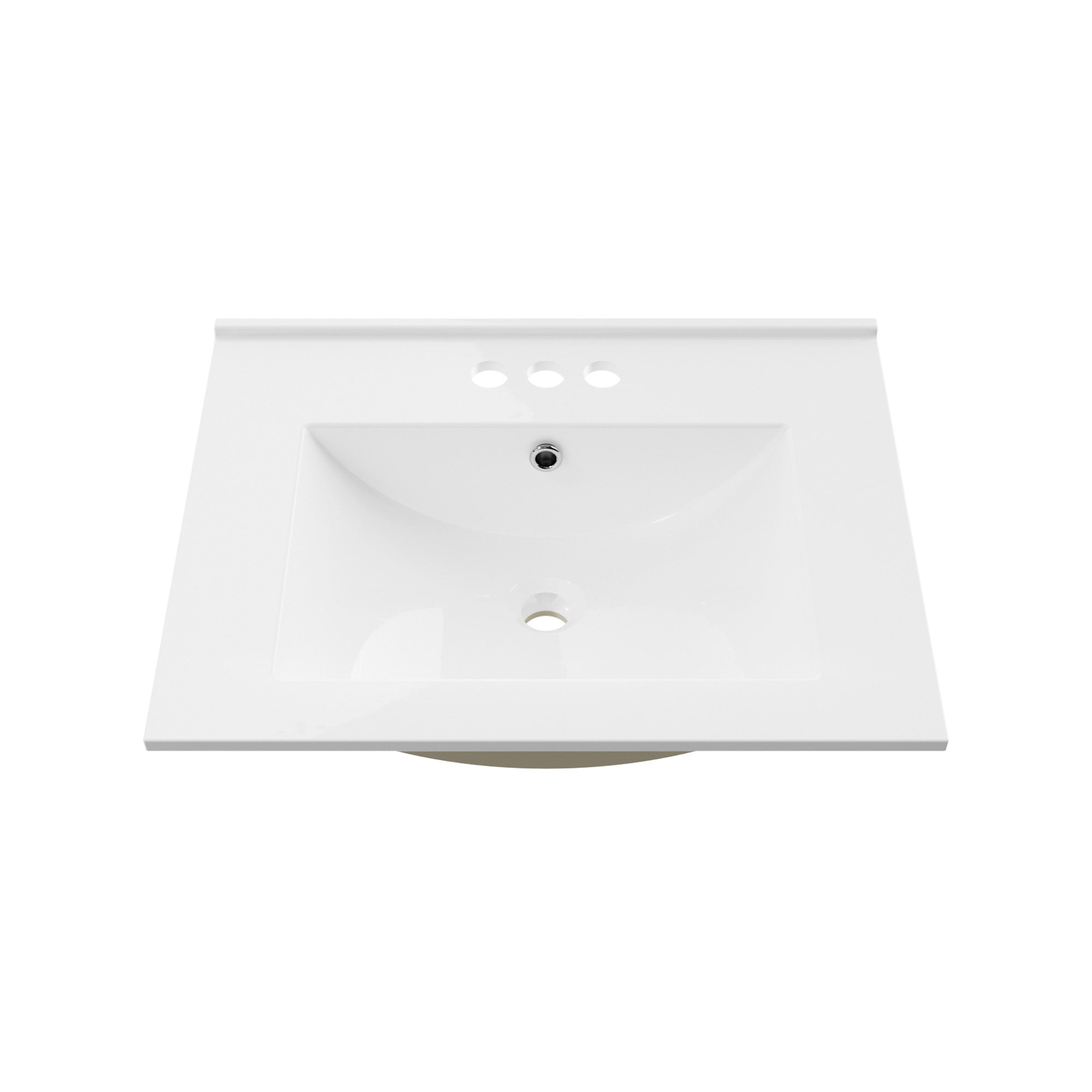 24" Ceramic Integrated Bathroom Sink, Rectangular Vanity Sink Top with Overflow and 3 Faucet Holes, Faucet Not Included, White