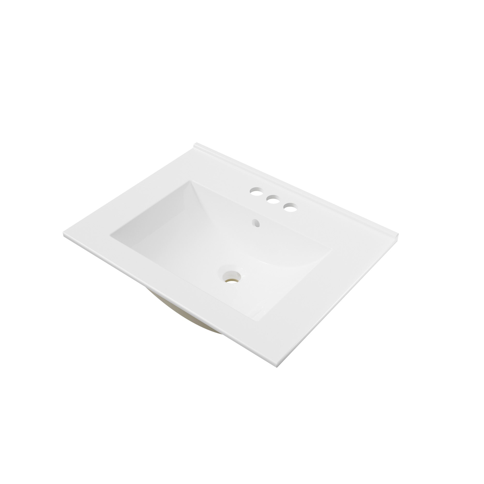 24" Ceramic Integrated Bathroom Sink, Rectangular Vanity Sink Top with Overflow and 3 Faucet Holes, Faucet Not Included, White