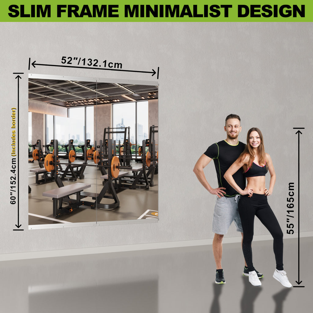 Home Gym Mirror-52x60 Inch Overall 2 Pack 26x60 Each Wall Mounted Large Frameless Tempered Glass Mirror-Idea for Gym Yoga or Bedroom and Living Room
