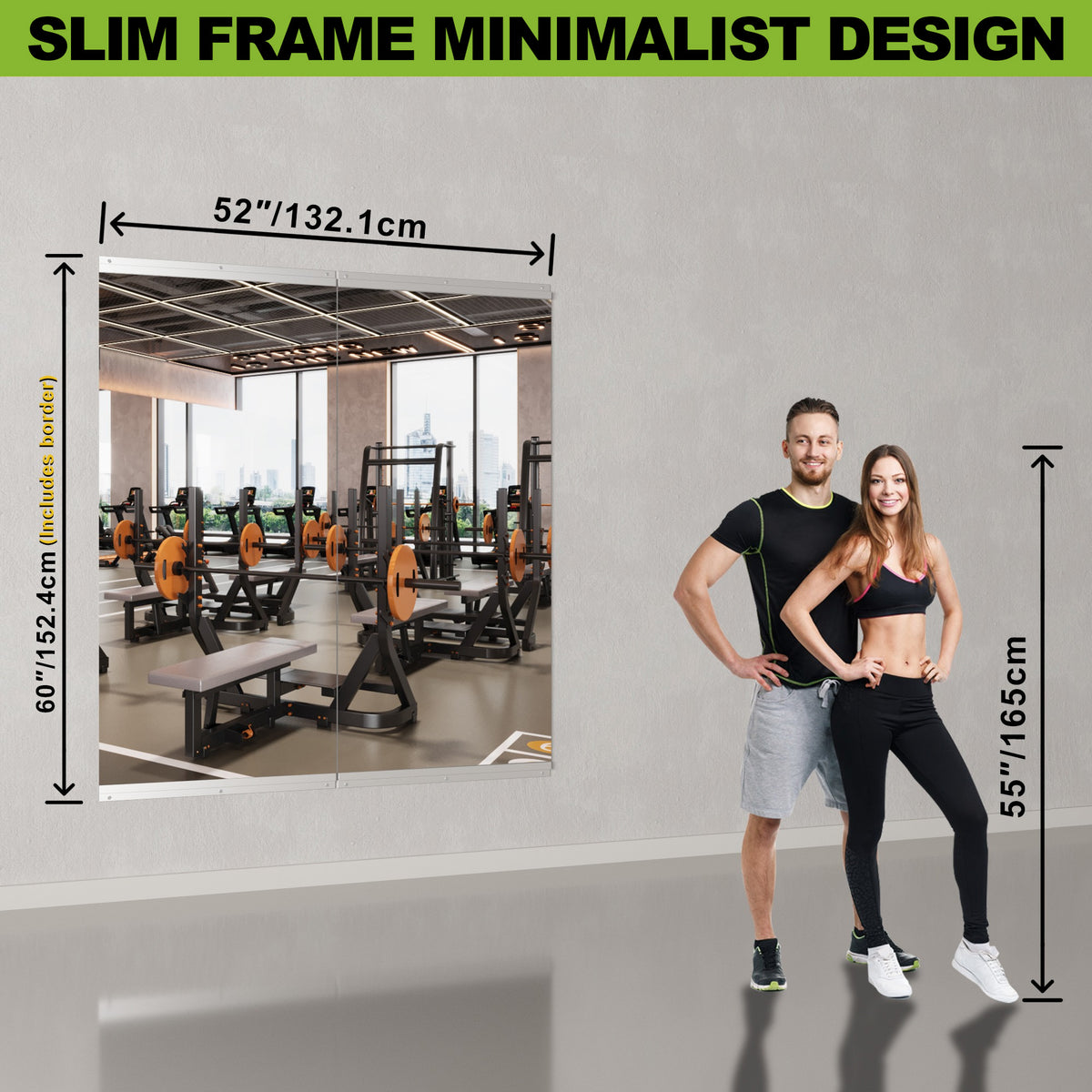 Home Gym Mirror-52x60 Inch Overall 2 Pack 26x60 Each Wall Mounted Large Frameless Tempered Glass Mirror-Idea for Gym Yoga or Bedroom and Living Room