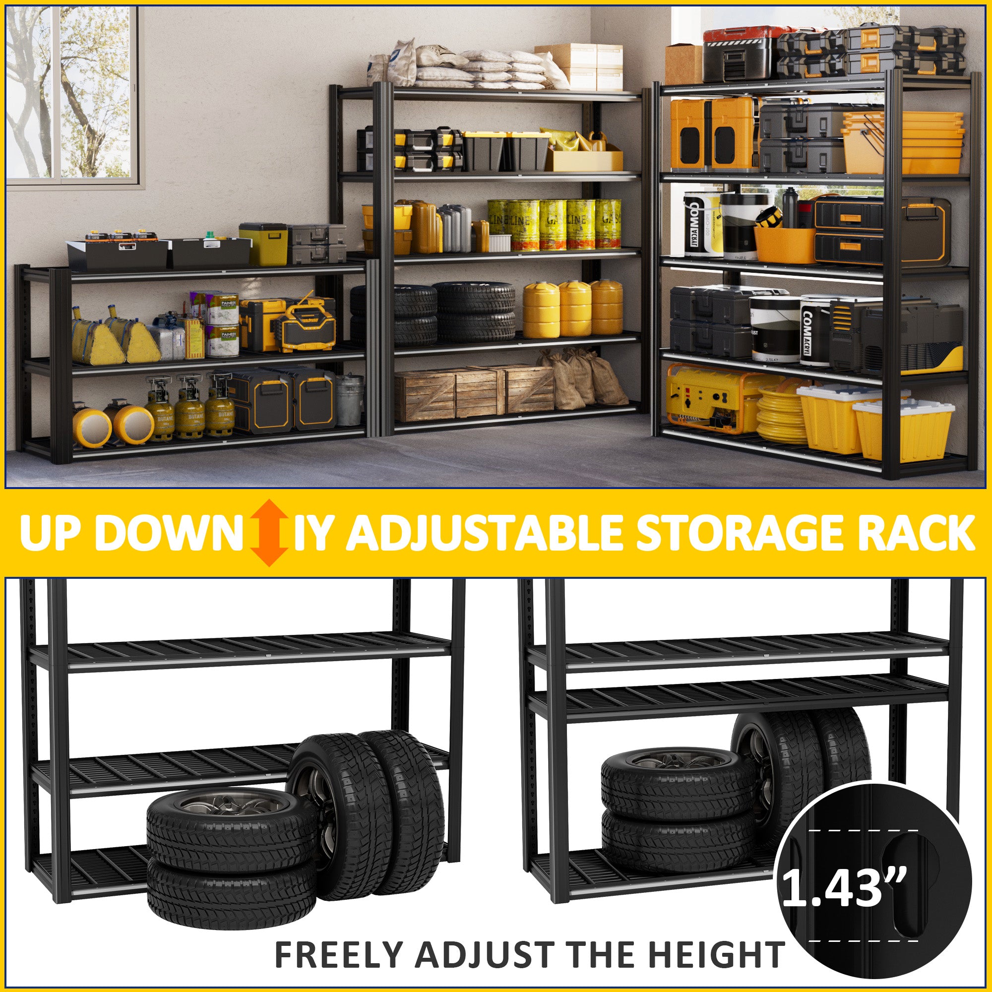 Heavy-Duty Garage Shelving 5-Tier Adjustable Metal Storage Rack 3000 lb Capacity Industrial Shelving for Garage Basement or Warehouse