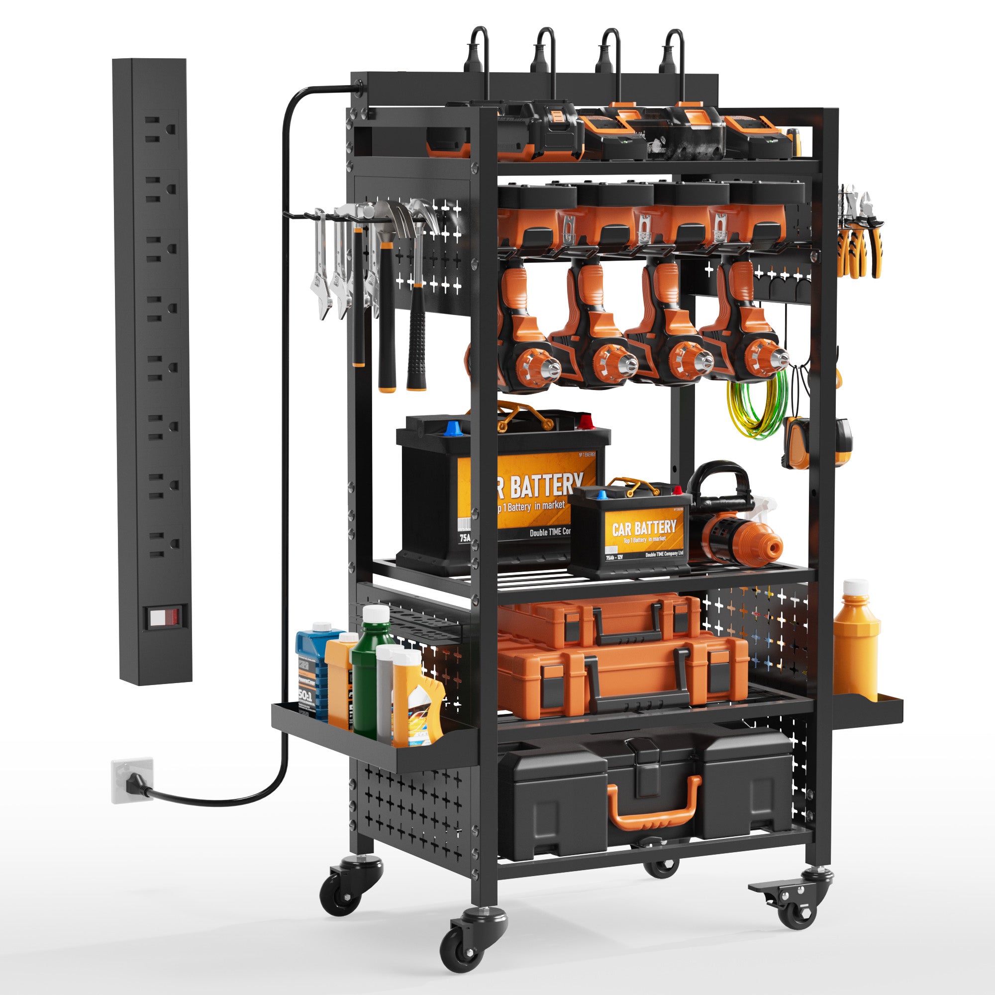 Power Tool Organizer Cart with Adjustable Storage, Garage Workshop Utility Cart for Mechanic, Birthday Gift Ideas for Men