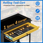 Heavy-Duty Rolling Tool Cart with Drawer & Pegboard, Mobile Garage Storage Organizer for Workshop