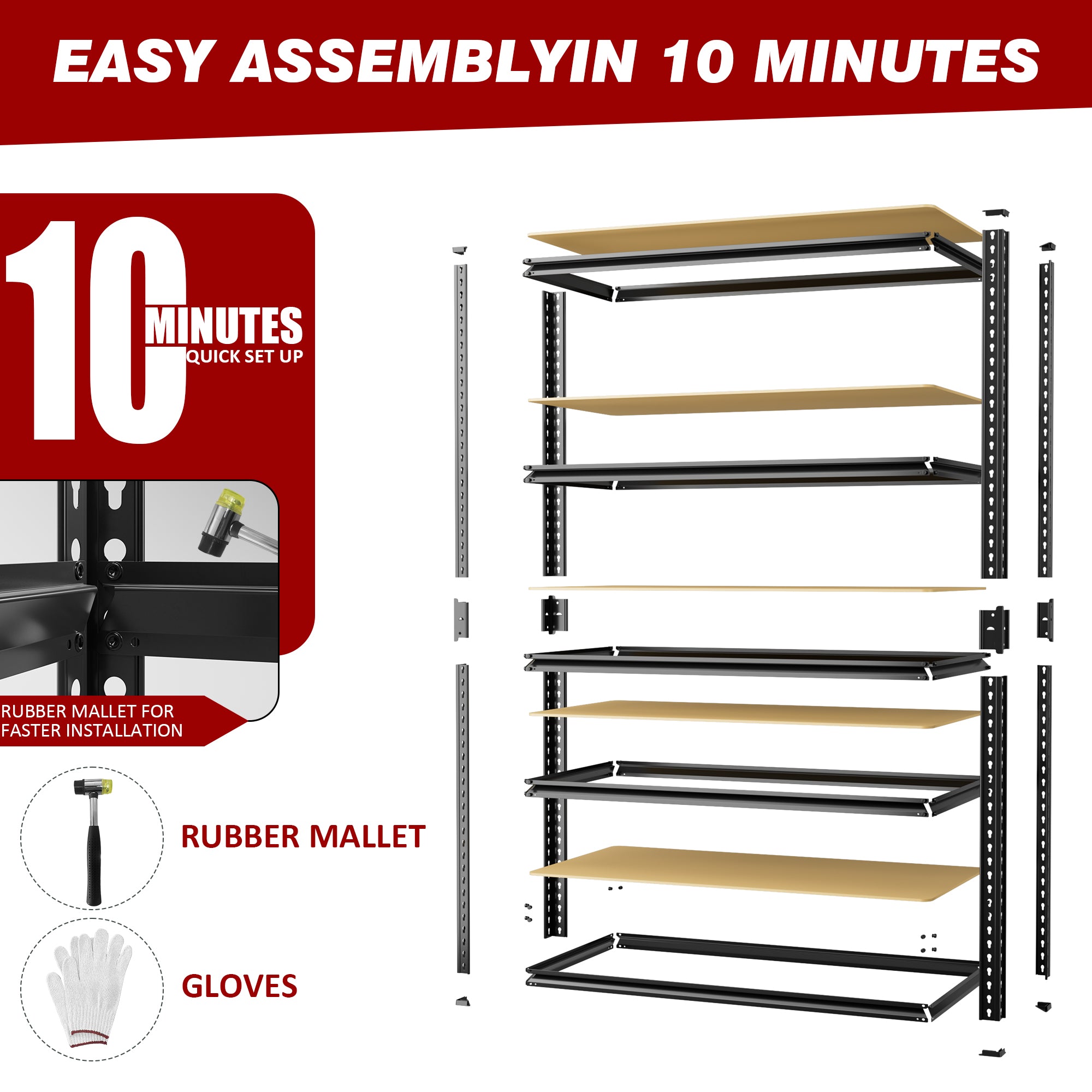 Heavy-Duty 5-Tier Metal Storage Shelves Adjustable Garage Shelving for Pantry Closet Kitchen Basement Black