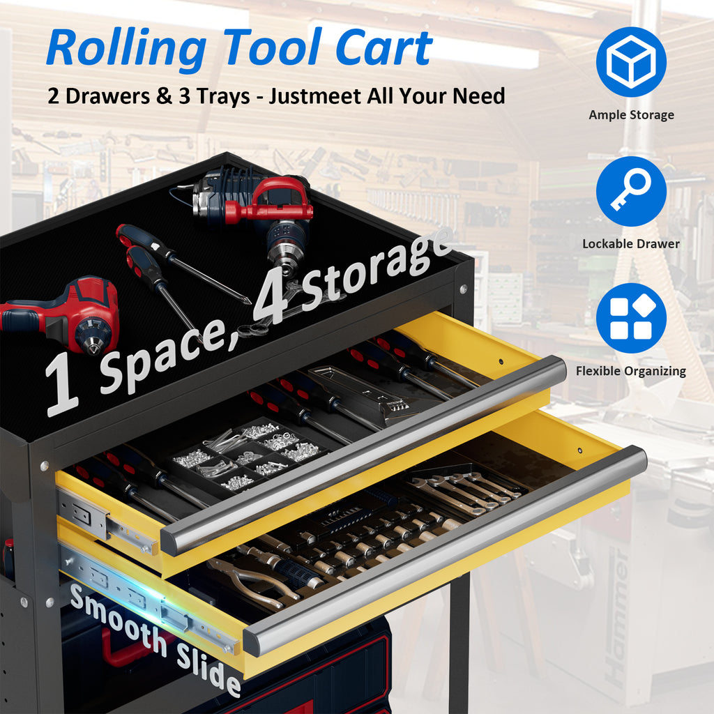Heavy-Duty Rolling Tool Cart with Drawer & Pegboard, Mobile Garage Storage Organizer for Workshop