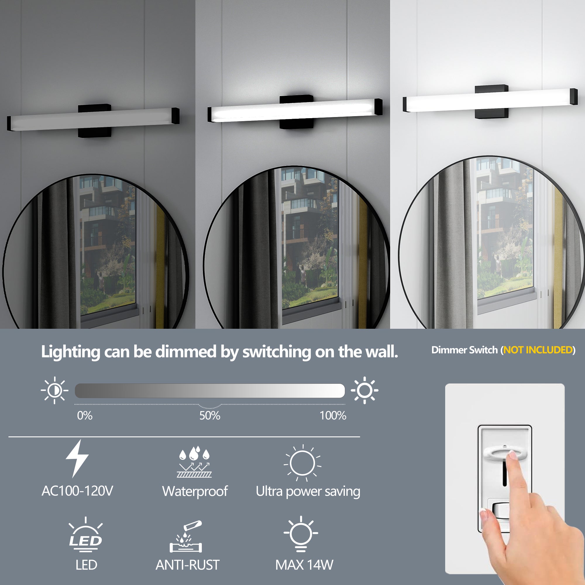 LUXYARD Bathroom Vanity Light Black - 25 inch  Vanity Lights for Bathroom - 14W LED Bath Lights Over Mirror Cool White Light 6000K