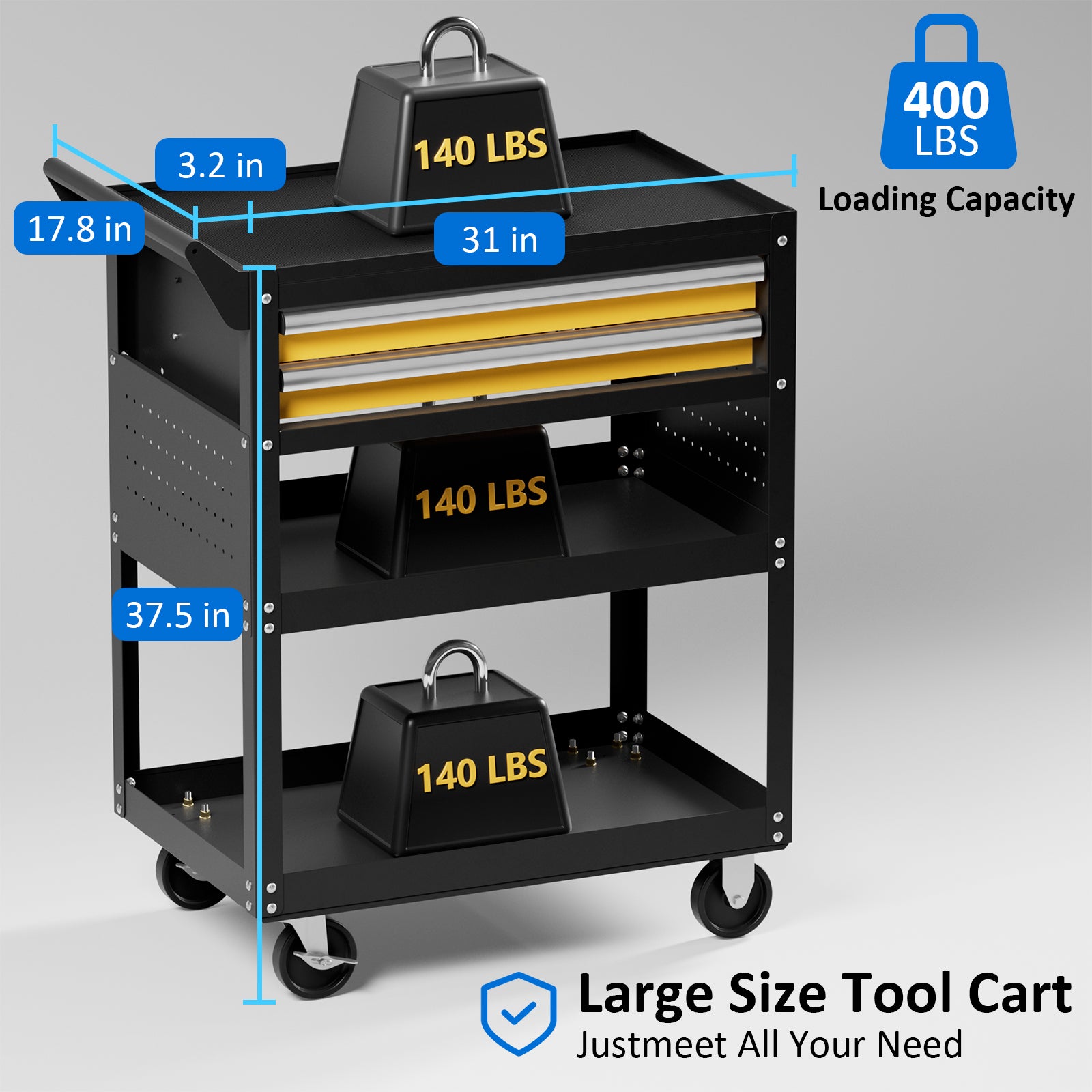 Heavy-Duty Rolling Tool Cart with Drawer & Pegboard, Mobile Garage Storage Organizer for Workshop