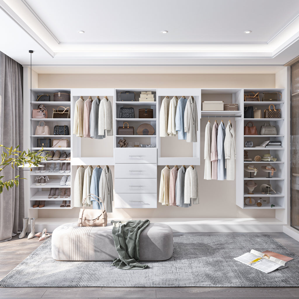 19.5" Wide Double Hanging Modular Closet System, Wall-Mounted Closet Organizer with Dual Hanging Rods, White