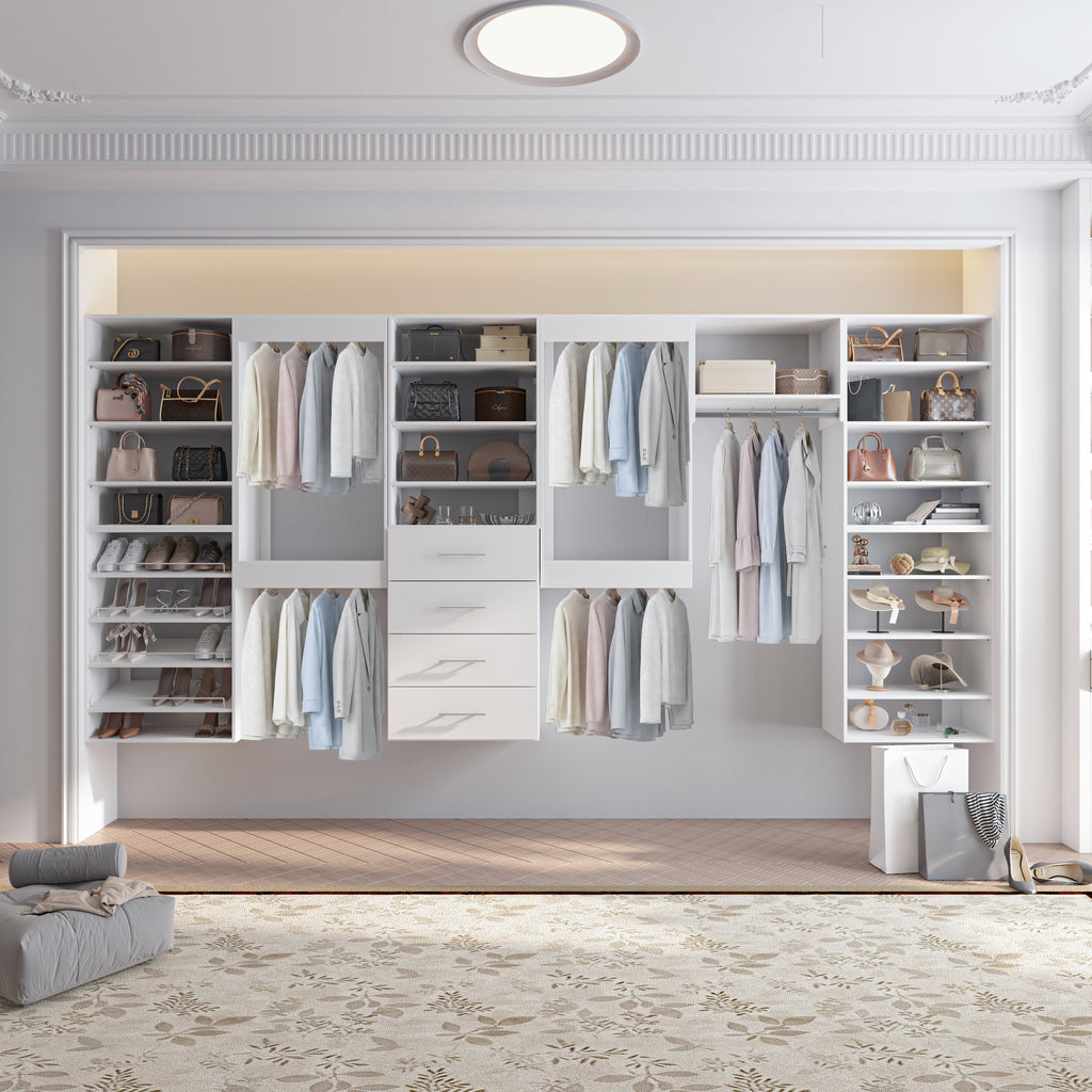 19.5" Wide Double Hanging Modular Closet System, Wall-Mounted Closet Organizer with Dual Hanging Rods, White