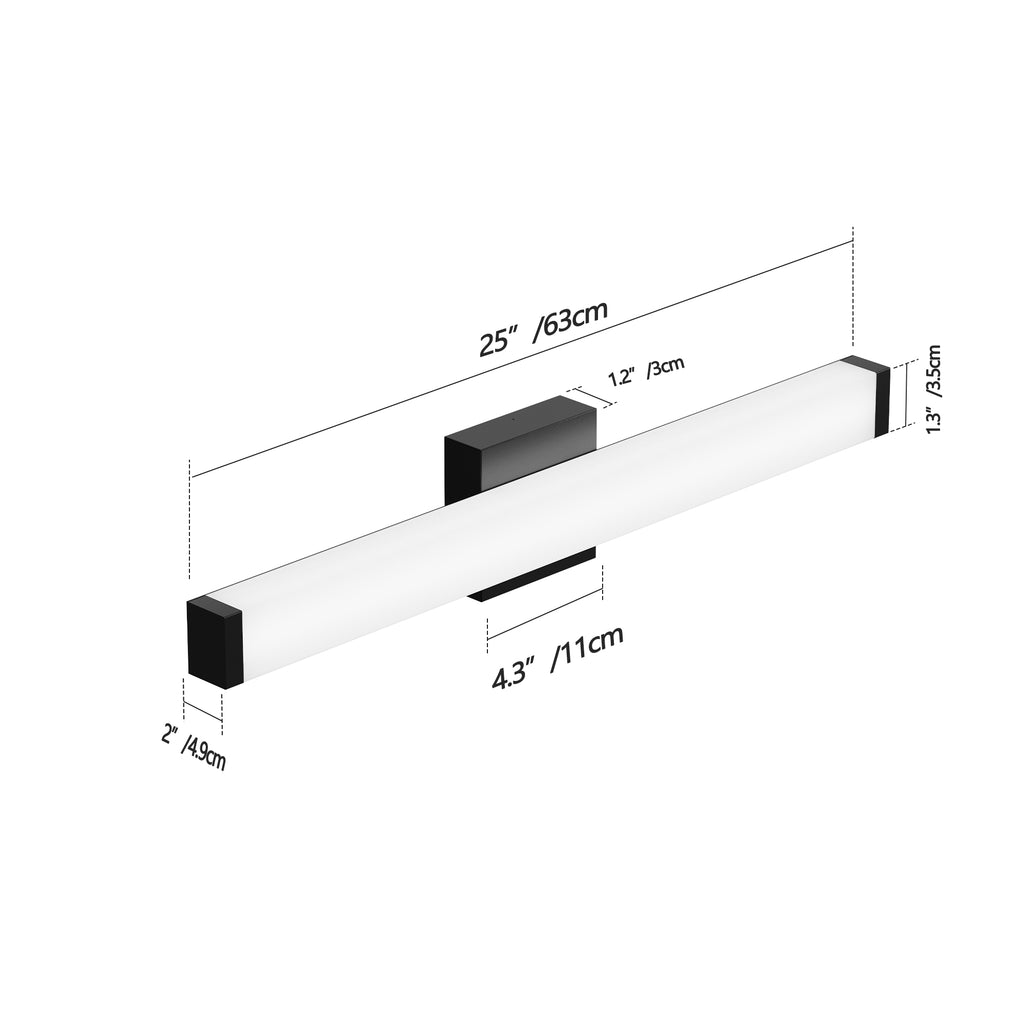 LUXYARD Bathroom Vanity Light Black - 25 inch  Vanity Lights for Bathroom - 14W LED Bath Lights Over Mirror Cool White Light 6000K