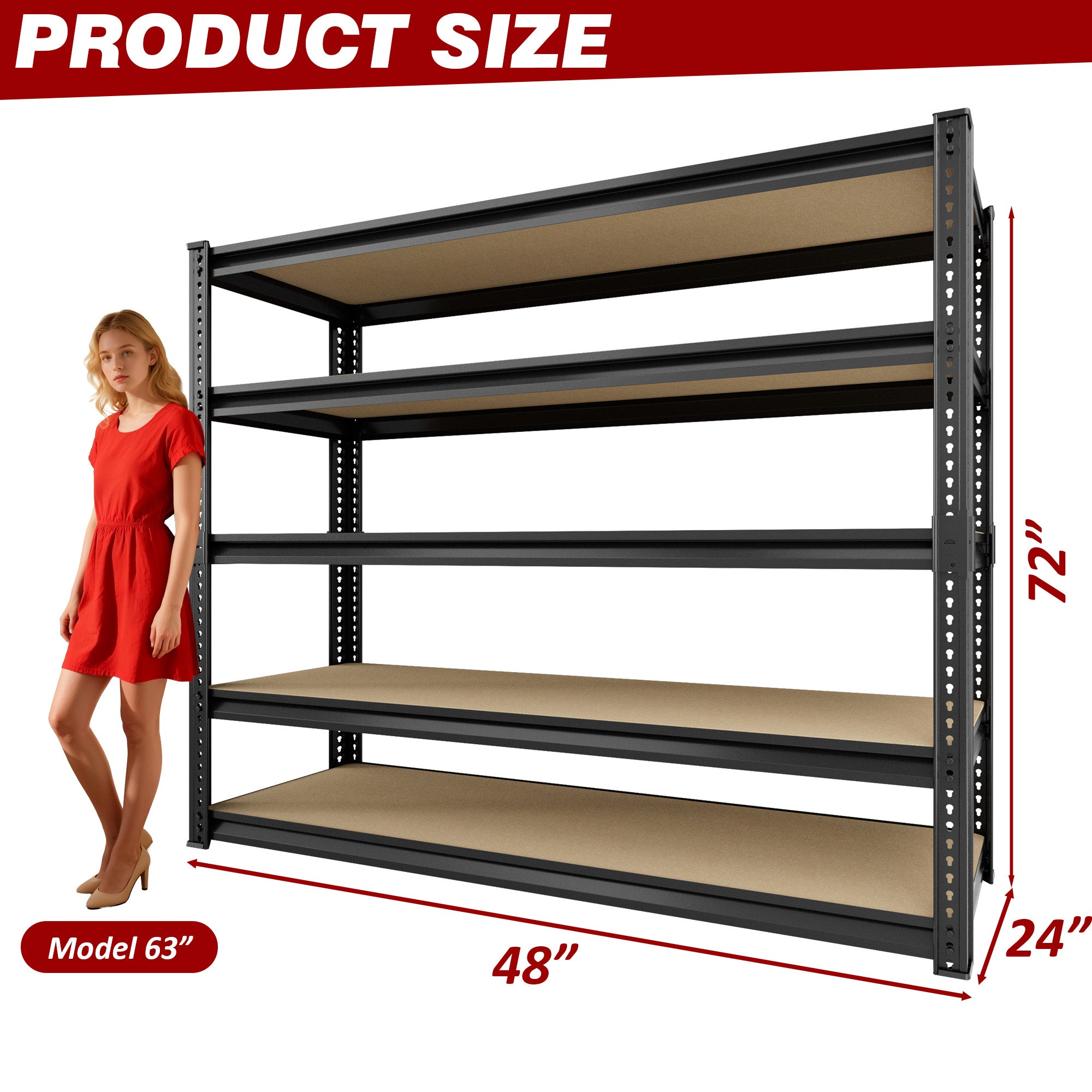 Heavy-Duty 5-Tier Metal Storage Shelves Adjustable Garage Shelving for Pantry Closet Kitchen Basement Black