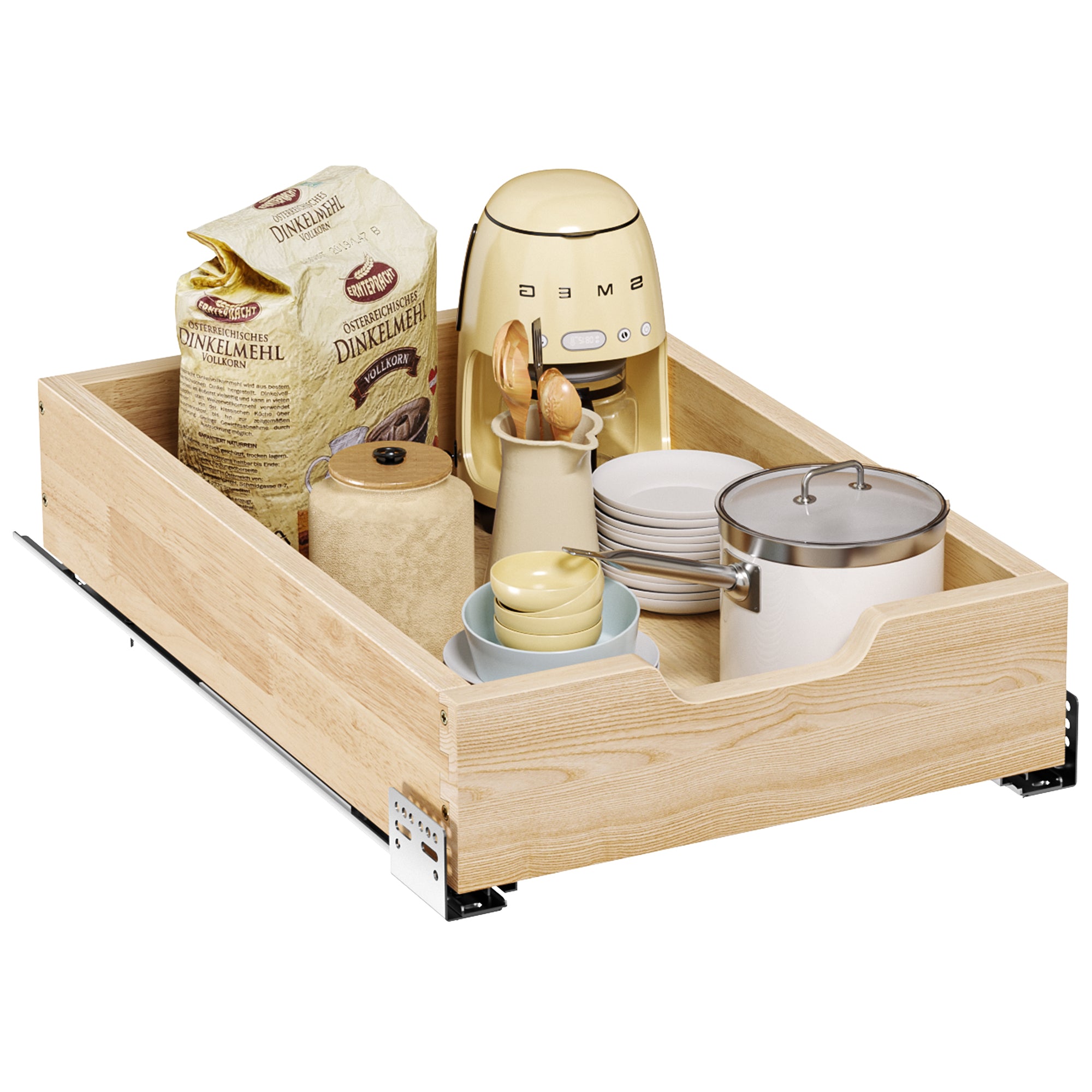 Pull Out Cabinet Organizer, 13.5 in W x 21 in D Solid Wood Slide Out Drawer, Soft Close Sliding Shelf, Bottom or Side Mount for Kitchen Pantry Bathroom, Fits 14.5 in Cabinet Opening