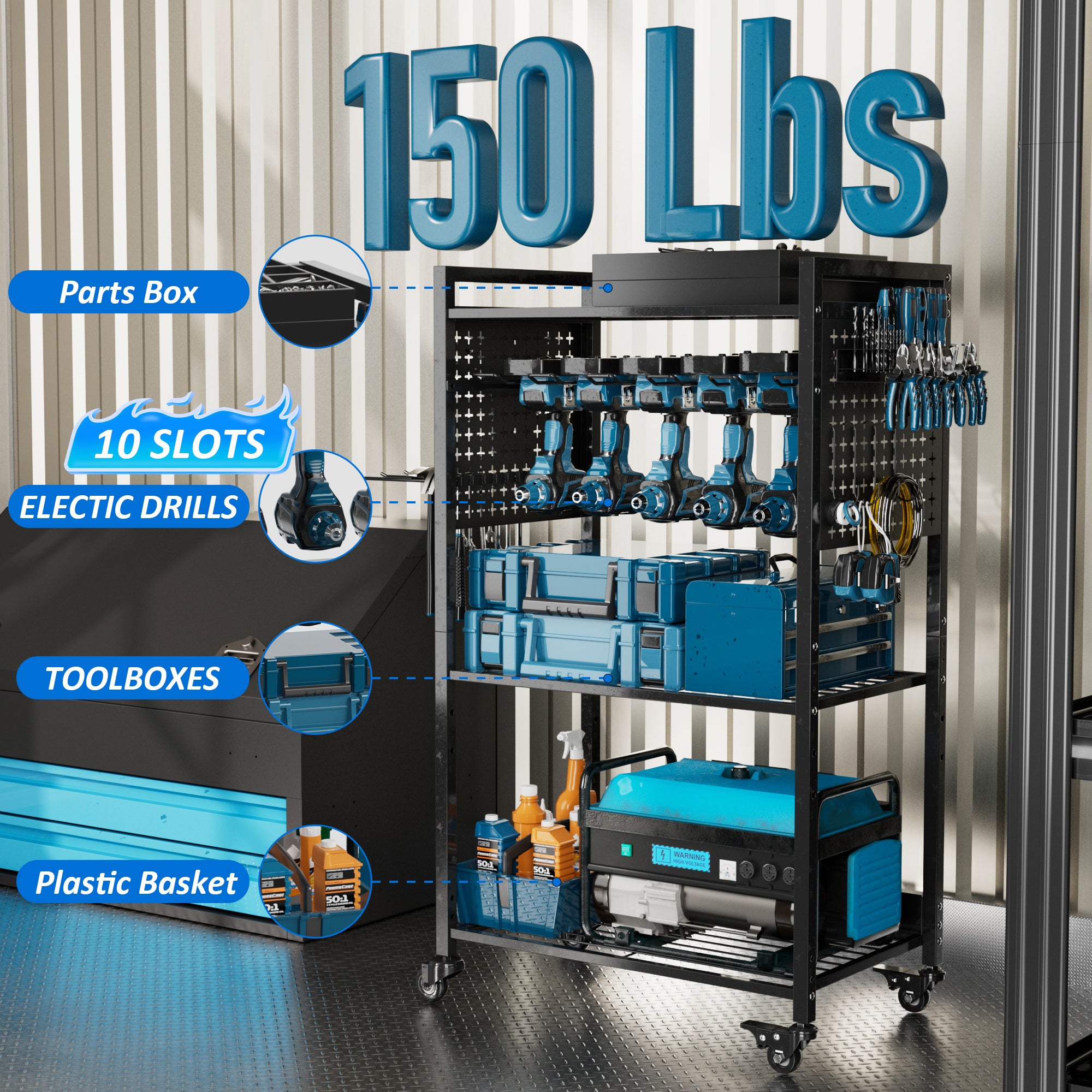 Large Power Tool Organizer Cart with Lockable Wheel, Gift for Men, Dad, Husband