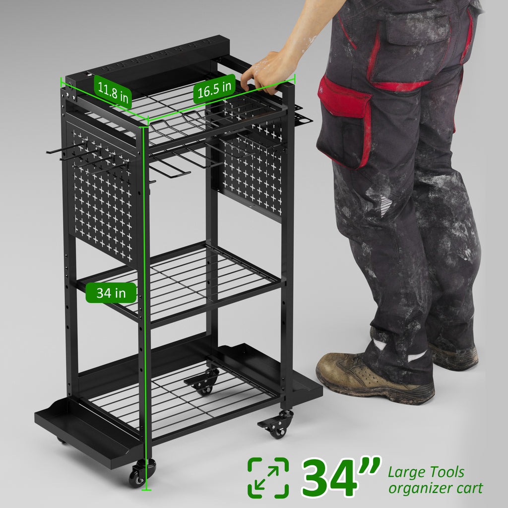 Power Tool Organizer Cart with Adjustable Storage, Garage Workshop Tool Box Cart