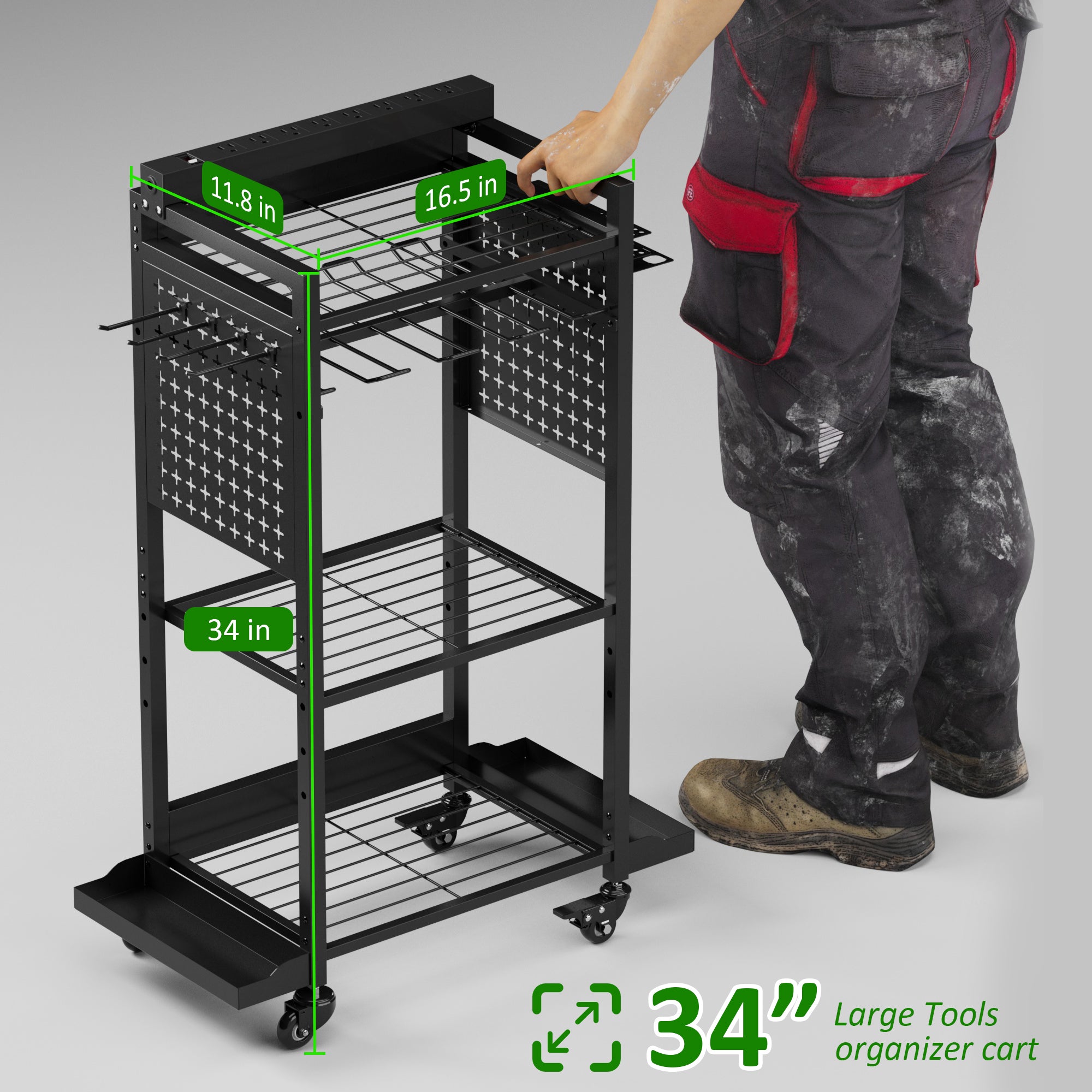 Power Tool Organizer Cart with Adjustable Storage, Garage Workshop Tool Box Cart
