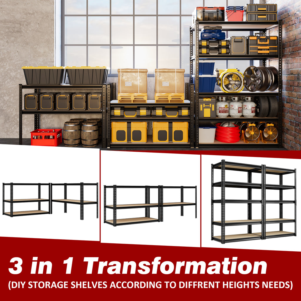 Heavy-Duty 5-Tier Metal Storage Shelves Adjustable Garage Shelving for Pantry Closet Kitchen Basement Black