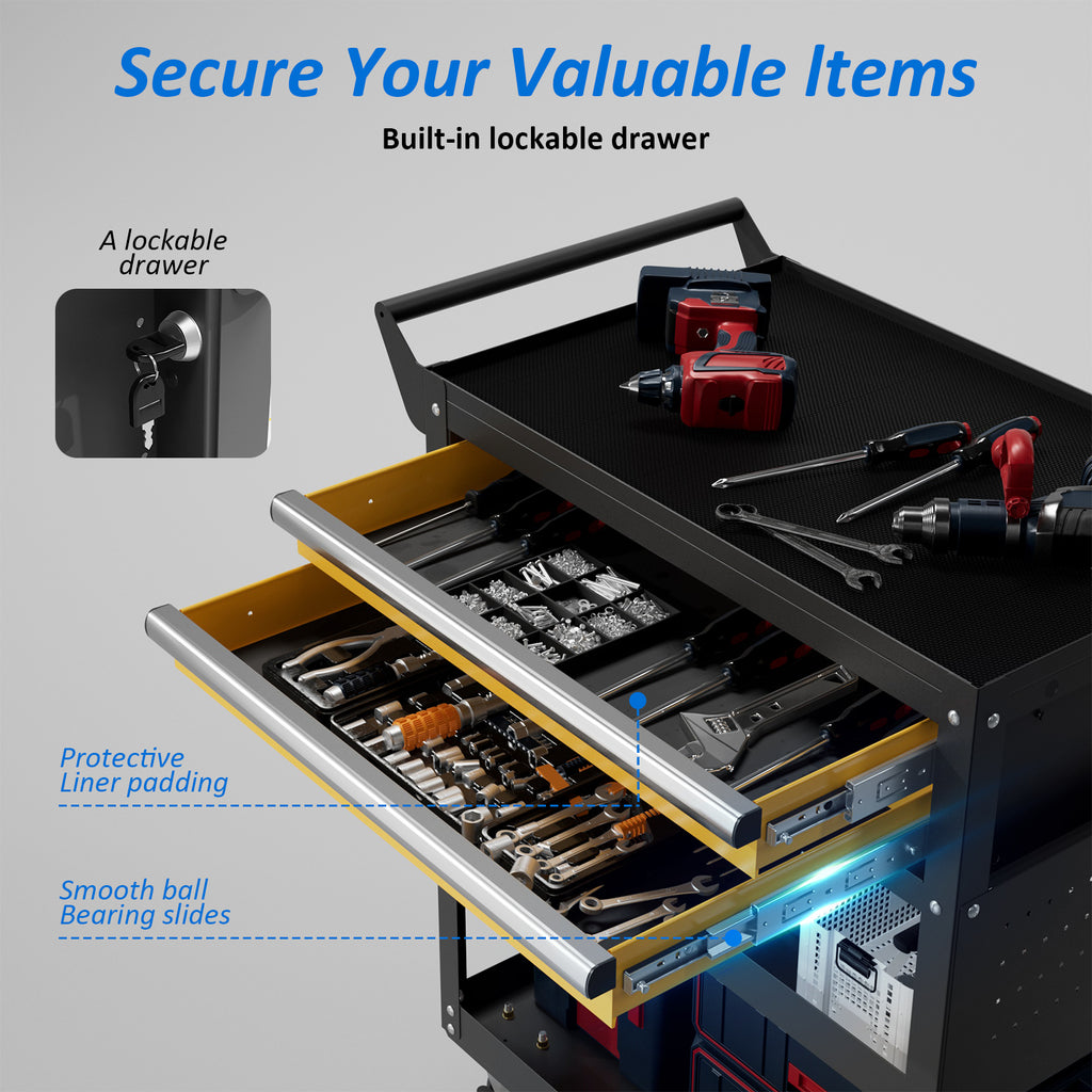 Heavy-Duty Rolling Tool Cart with Drawer & Pegboard, Mobile Garage Storage Organizer for Workshop