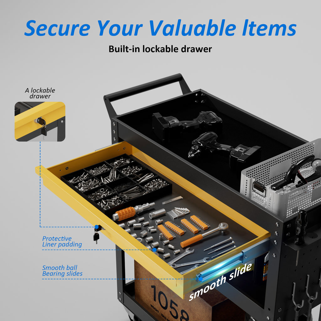Heavy-Duty Rolling Tool Cart with Drawer & Pegboard, Mobile Garage Storage Organizer for Workshop