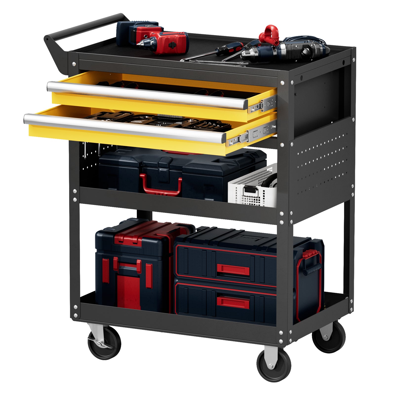 Heavy-Duty Rolling Tool Cart with Drawer & Pegboard, Mobile Garage Storage Organizer for Workshop